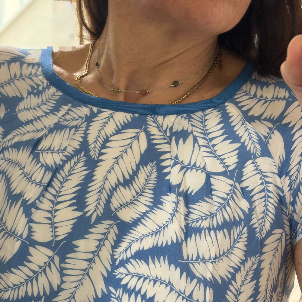 Boden Dress Size 4 botanical print Blue Cream Lined Cap Sleeve Missing Belt - Picture 6 of 14